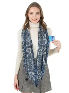 JC Collection Women Blue & Black Printed Scarf