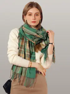 JC Collection Women Green & White Checked Scarf