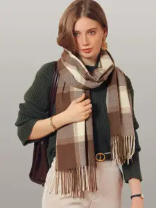 JC Collection Women Khaki & Cream Checked Scarf