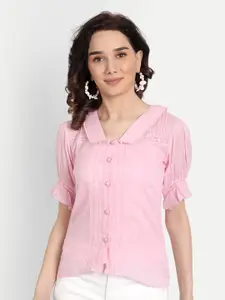 KAPASRITI Women Pink Semi Sheer Casual Shirt