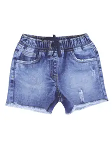 KiddoPanti Girls Blue Washed Denim Denim Shorts