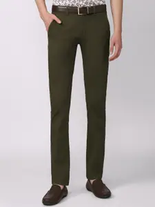 V Dot Men Olive Green Slim Fit Trousers