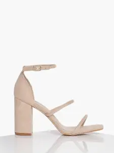 Boohoo Nude-Coloured Wide Fit Strappy Block Heels
