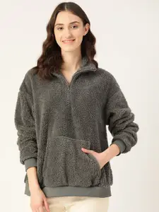 Boohoo Women Solid Fleece Pullover Sweatshirt