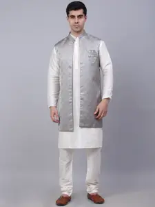 Jompers Men White Solid Kurta with Churidar with Waistcoat