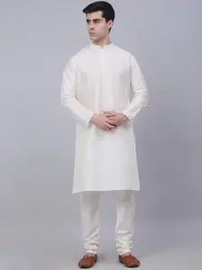 Jompers Men Off White Solid Kurta with Churidar with Waistcoat
