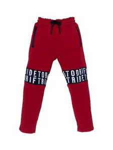 Status Quo Boys Red & Navy Blue Typography Printed Cotton Track Pants