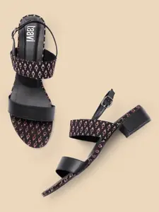 Taavi Women Printed Ethnic Block Sandals with Buckle Detail
