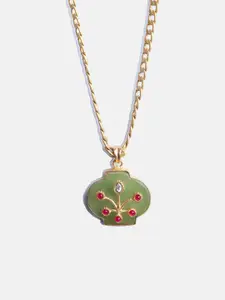 Tipsyfly Green & Red Brass Gold-Plated Necklace