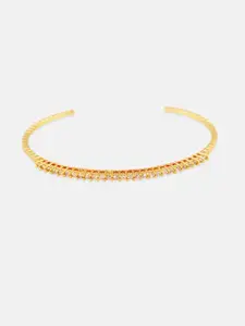 Tipsyfly Women Gold-Plated White & Gold-Toned Brass Cubic Zirconia Cuff Bracelet
