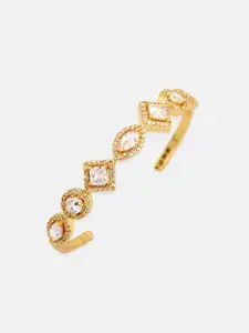 Tipsyfly Women Gold-Plated White & Gold-Toned Brass Cubic Zirconia Cuff Bracelet