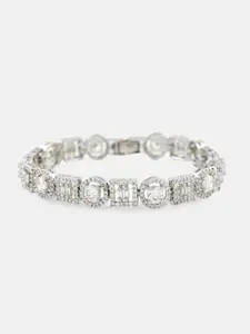 Tipsyfly Women Silver-Plated White & Silver-Toned Brass Crystals Wraparound Bracelet