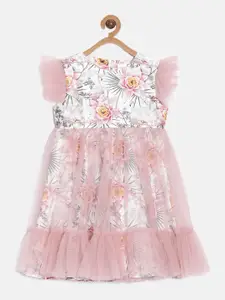 Aomi Girls Pink & White Floral Printed Dress