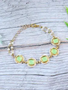 Asthetika Kids Girls Green & Gold-Toned Kundan Gold-Plated Charm Bracelet