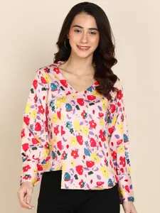 Sangria Red & Yellow Floral Printed Top