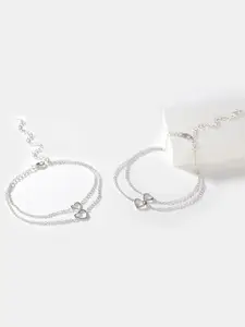 SHAYA  Silver-Toned Sterling Silver Heart Anklets