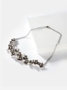 SHAYA White & Silver-Toned Sterling Silver Oxidised Necklace