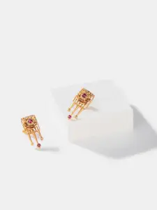 SHAYA Gold Plated & Red Contemporary Studs Earrings