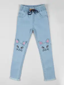 F2M Girls Blue Slim Fit Embroidered Jeans