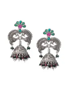 Tipsyfly Grey Melange Silver Plated Contemporary Jhumkas Earrings