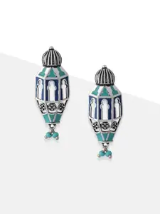Tipsyfly Silver-Plated Oxidised Grey & Green Classic Drop Earrings
