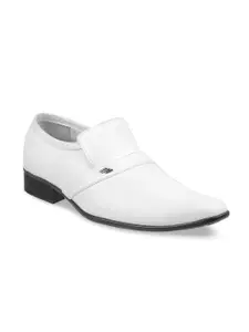 Metro Men White Solid Leather Formal Slip-On Shoes