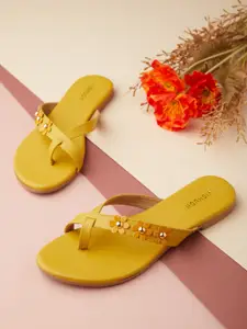 Vishudh Women Mustard Embellished One Toe Flats