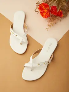 Vishudh Women White Embellished One Toe Flats