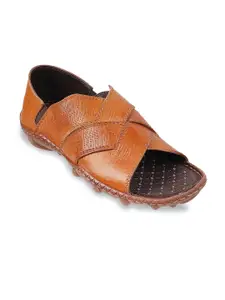 J.FONTINI Men Tan Leather Comfort Sandals