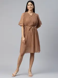 plusS Brown Pleated Dress