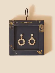 Accessorize Women White & Gold-Toned Circular Drop Earrings