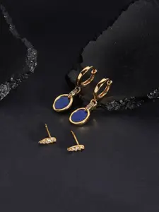 Accessorize London Women 14K Gold Plated Z 2X Hling Stone Lapis Stud And Hoop Set