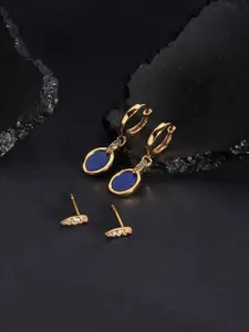 Accessorize London Women 14K Gold Plated Z 2X Hling Stone Lapis Stud & Hoop Set