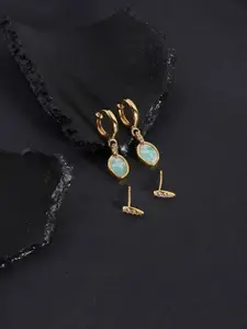 Accessorize Sea Green & Gold-Plated Set of 2 Stud and Drop Earrings Classic Drop Earrings