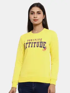 V-Mart Women Yellow Printed Fleece Sweatshirt