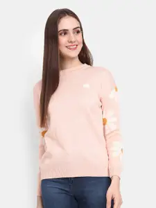 V-Mart Women Pink Floral Self Design Sweatshirt