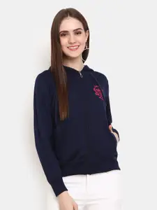 V-Mart Women Navy Blue Hooded Sweatshirt