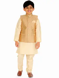 Pro-Ethic STYLE DEVELOPER Boys Cream-Coloured Kurta with Pyjamas & Nehru Jacket