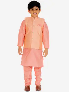 Pro-Ethic STYLE DEVELOPER Boys Pink Kurta with Pyjamas & Nehru Jacket