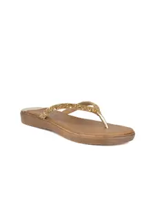 SOLES Women Gold-Toned Open Toe Flats