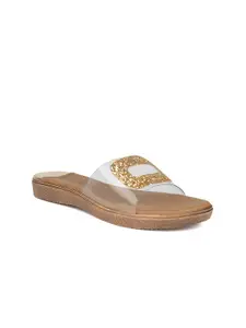 SOLES Women Gold-Toned Embellished Open Toe Flats