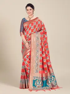 MS RETAIL Rose & Gold-Toned Woven Design Zari Silk Blend Banarasi Saree