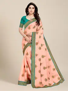 MS RETAIL Green & Blue Floral Embroidered Saree