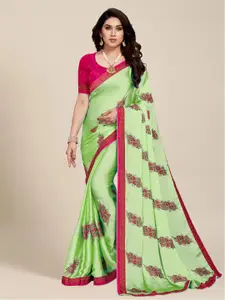 MS RETAIL Sea Green & Red Ethnic Motifs Embroidered Saree