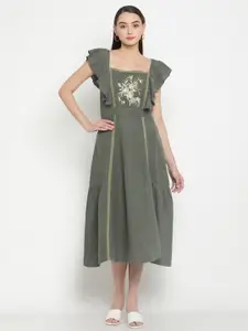Be Indi Linen Midi Flutter Sleeves Dress