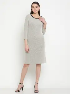 Be Indi Off White & Black Micro Pattern Sheath Dress