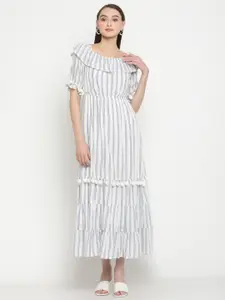 Be Indi White Striped Maxi Cotton Pure Cotton Dress