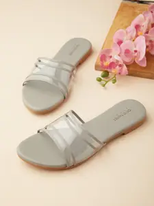 Tokyo Talkies Women Grey & Transparent Striped Open Toe Flats