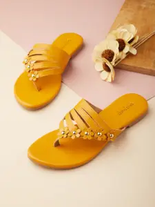 Tokyo Talkies Women Mustard Open Toe Flats