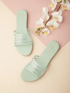 Tokyo Talkies Women Teal Green Open Toe Flats